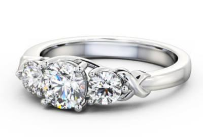 Üç Taşlı Yüzük, Yuvarlak Pırlanta, 9 Ayar Beyaz Altın - Görsel 3