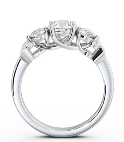 Üç Taşlı Yüzük, Yuvarlak Pırlanta, 9 Ayar Beyaz Altın - Görsel 4